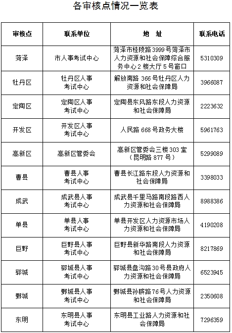 各审核点情况一览表