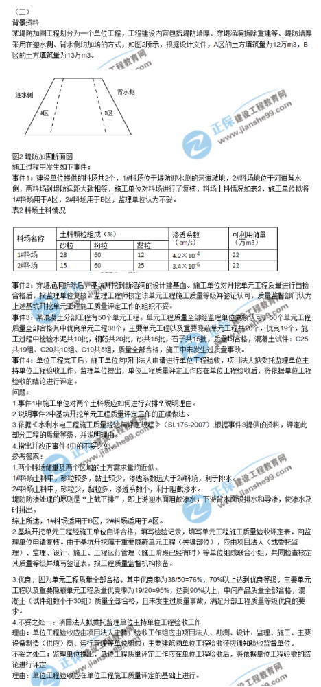 2017年二级建造师试题：《水利实务》案例2试题解析