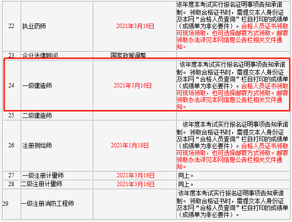 吉林2020年度一级建造师证书领取时间为3月16日起