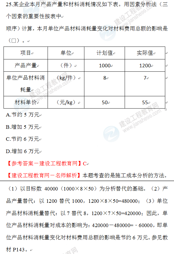 2020年一级建造师经济试题25