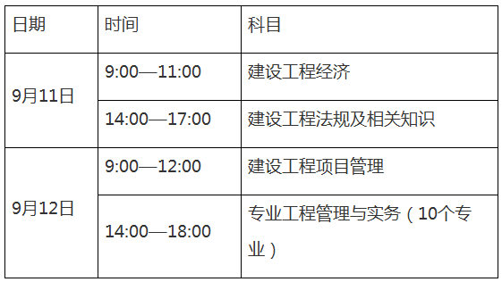 重庆2021年一级建造师考试时间安排